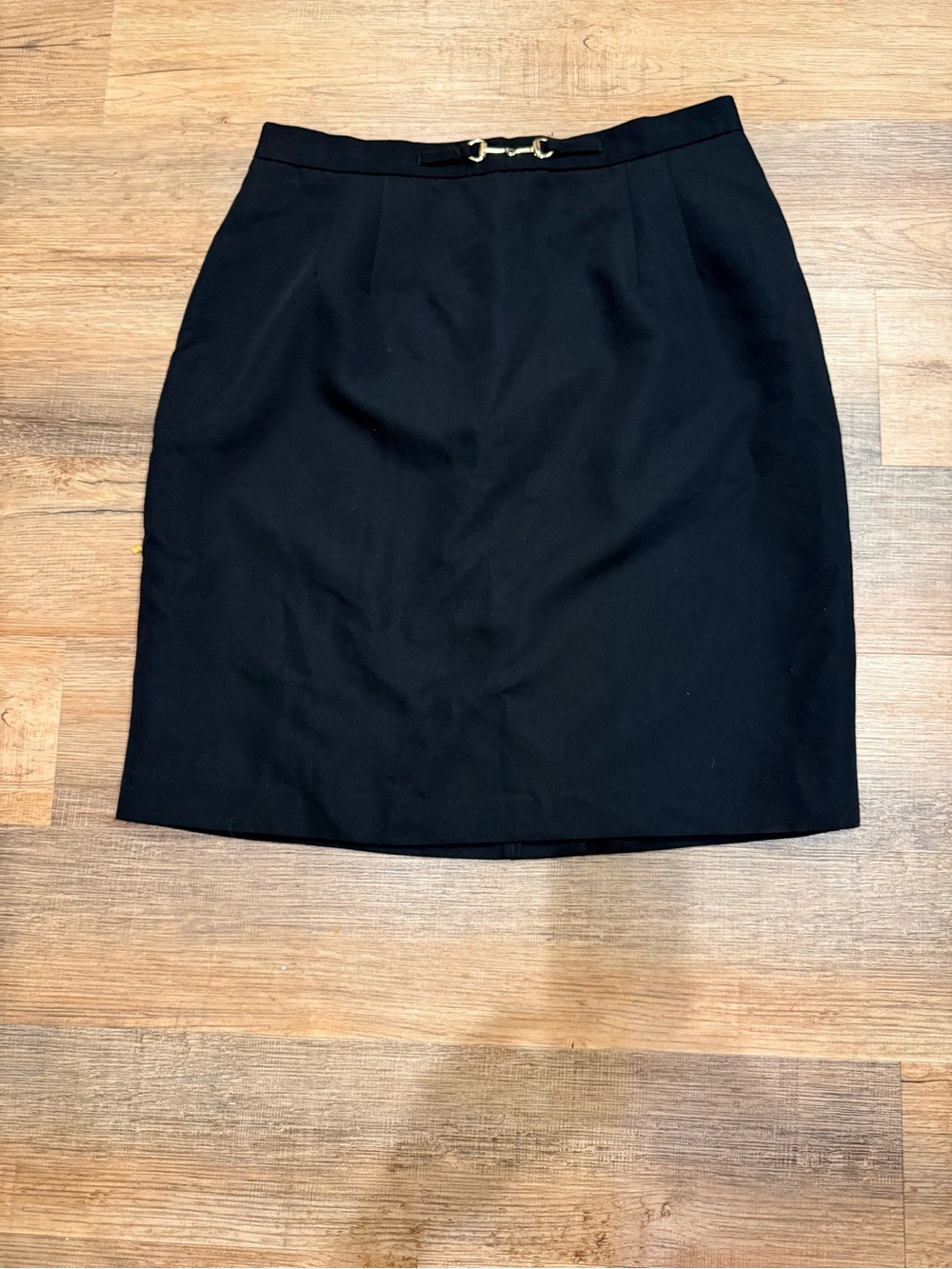 Vintage Michele Petites Black Pencil Skirt with Gold Buckle Detail Size 14